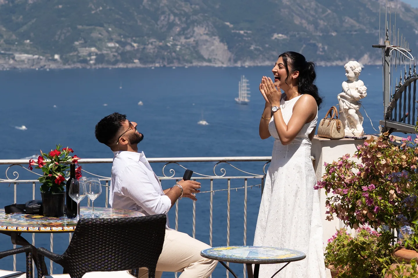 His partner reacting to the surprise proposal