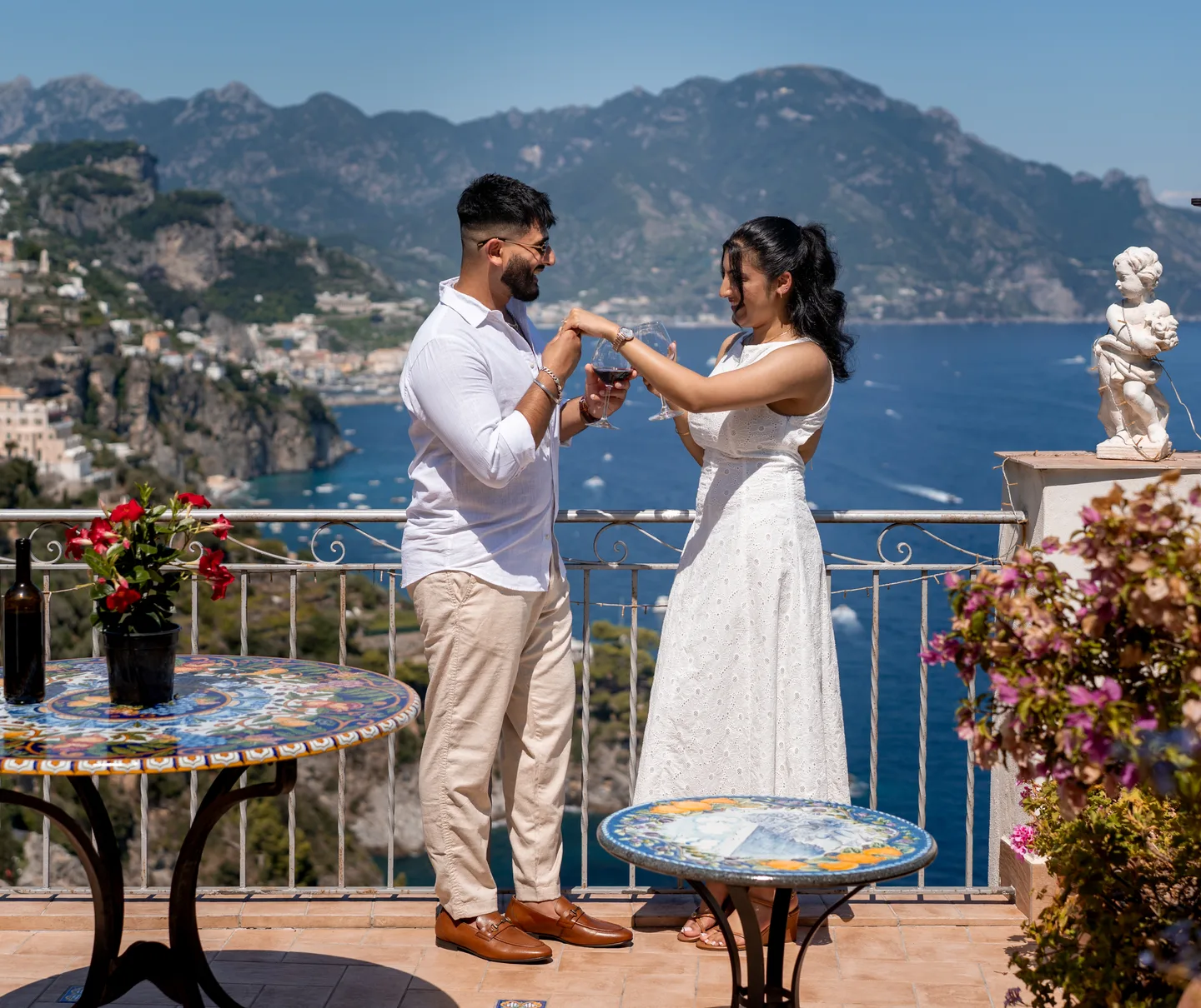 A toast on the terrace after the proposal