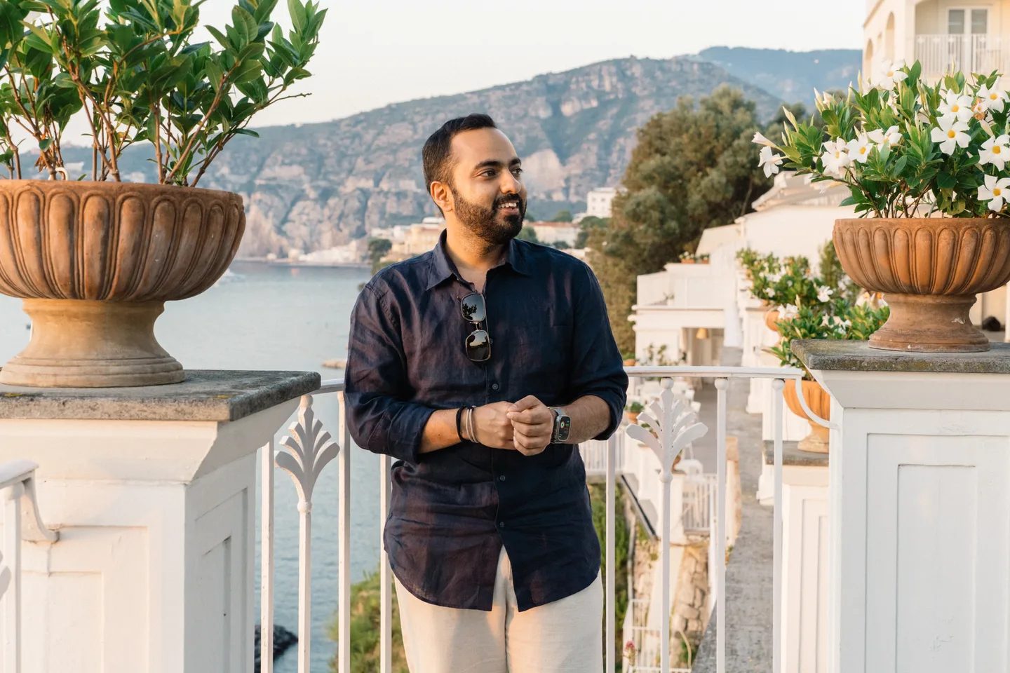 Jatin looking across the hotel terraces