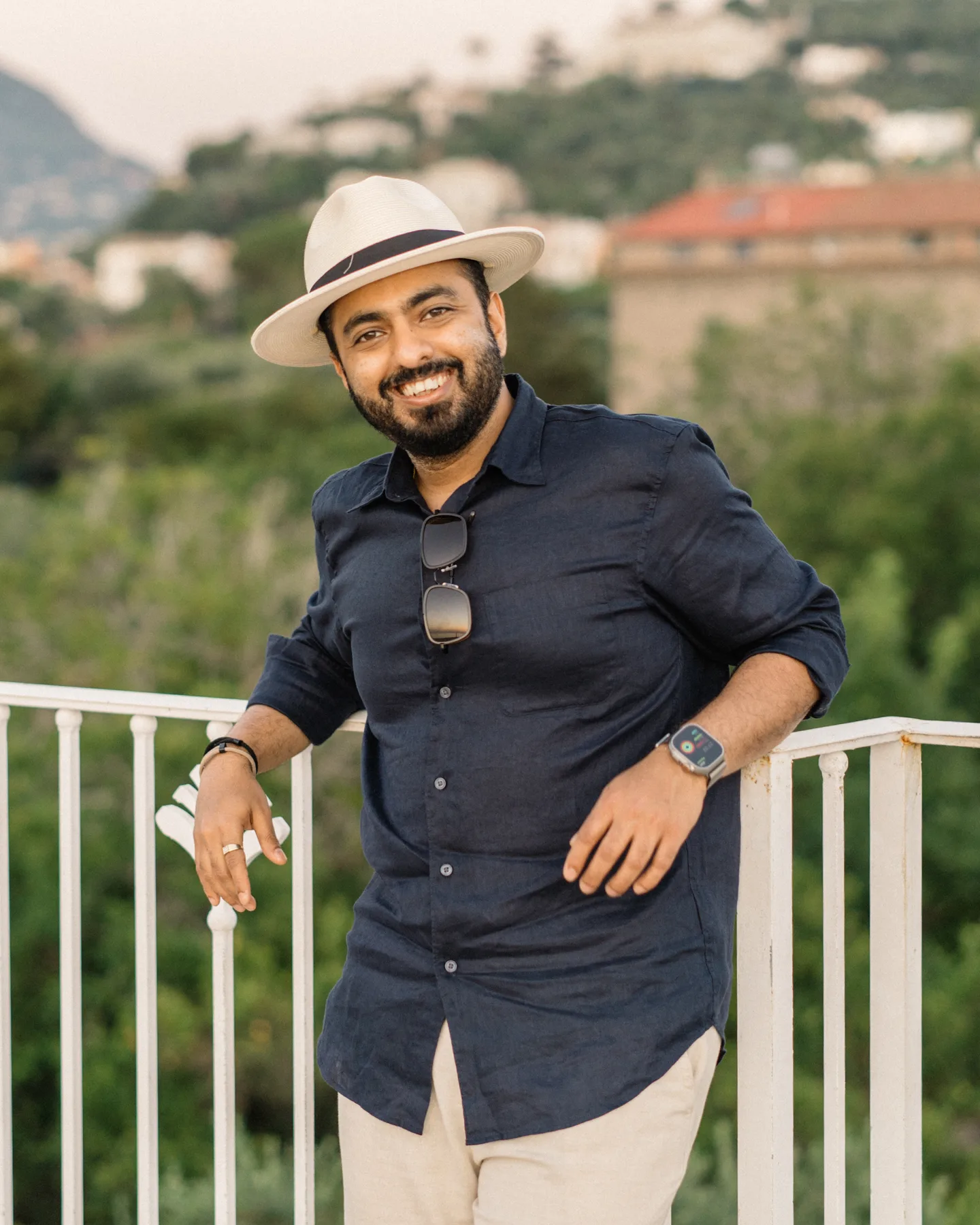 Jatin relaxing beside the hotel railing