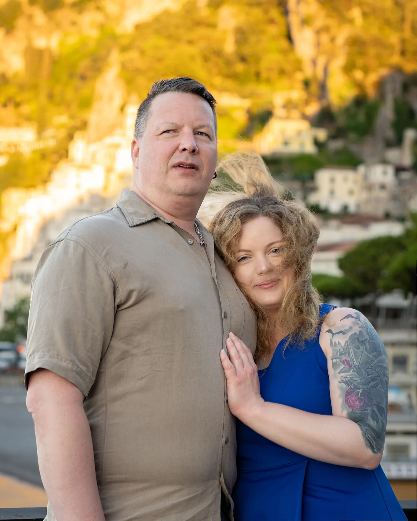 Nathalie leaning against her companion