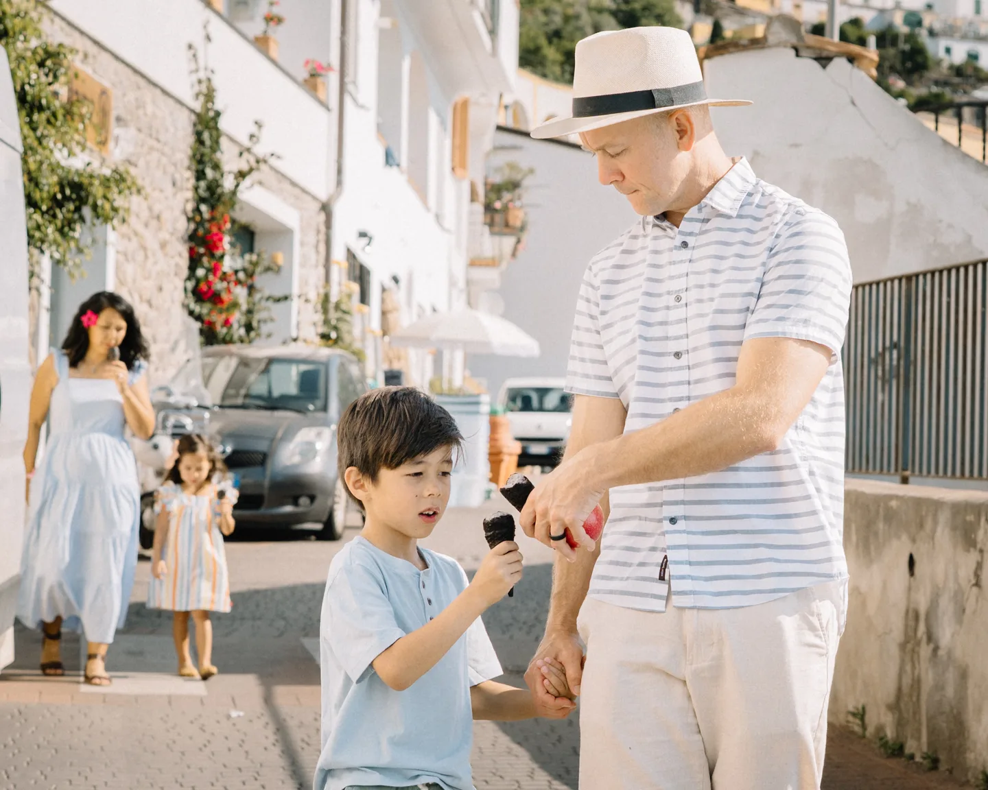 Nick with his son and family in the lane