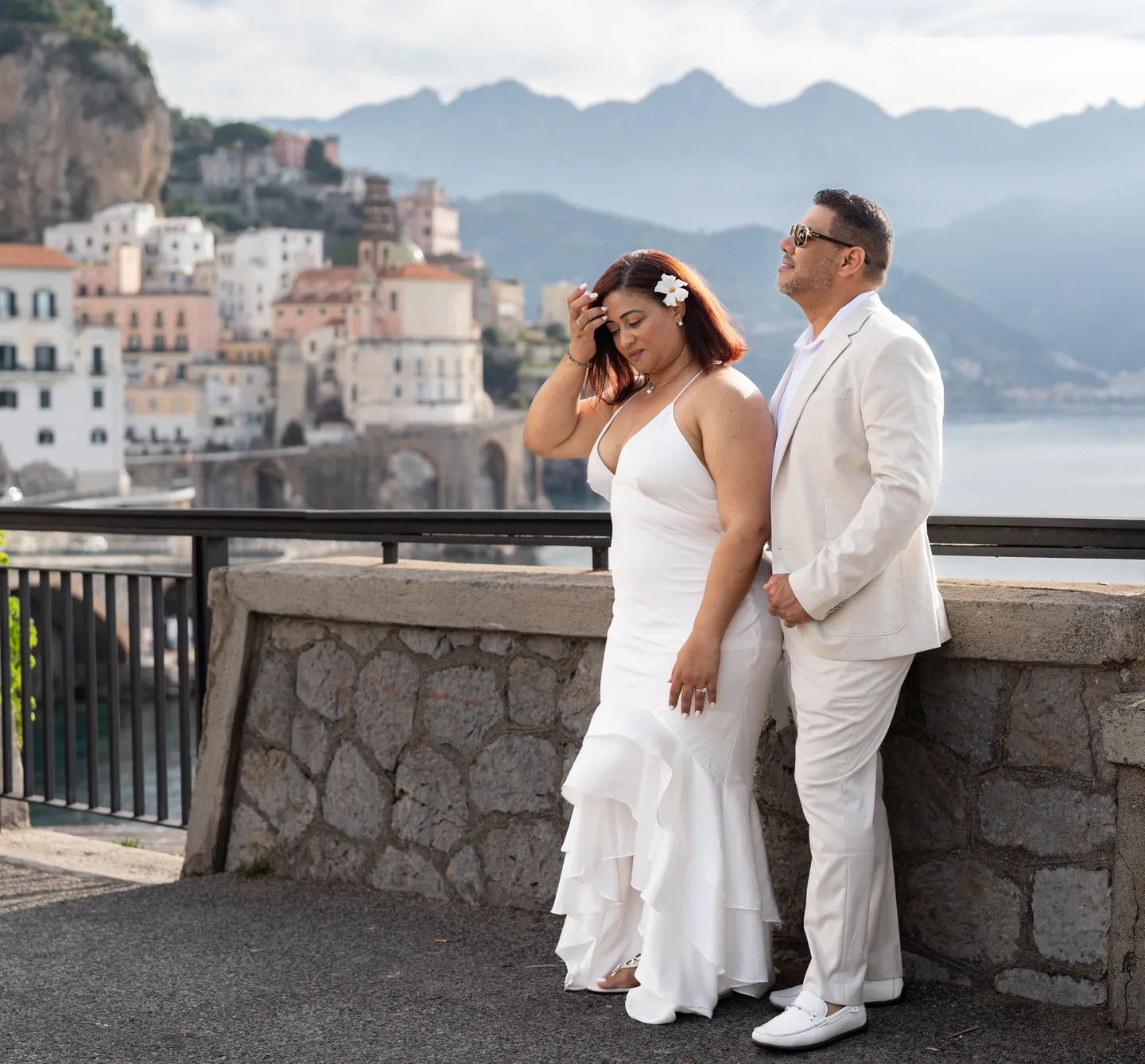 The couple at the coastal overlook above Atrani
