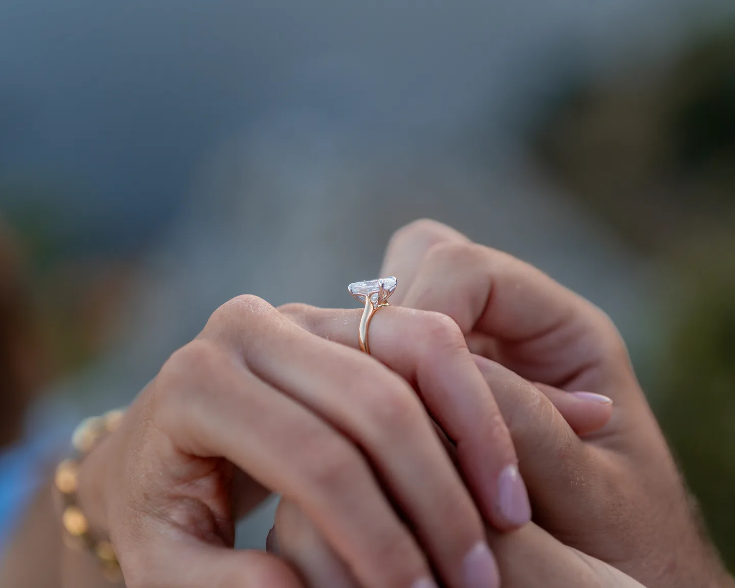 A close detail of the engagement ring