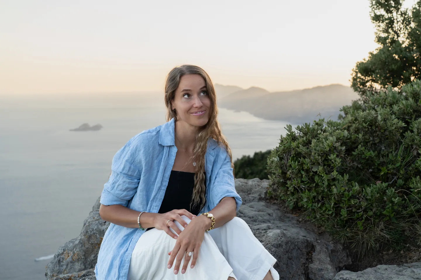 A close portrait with the coastline in the distance
