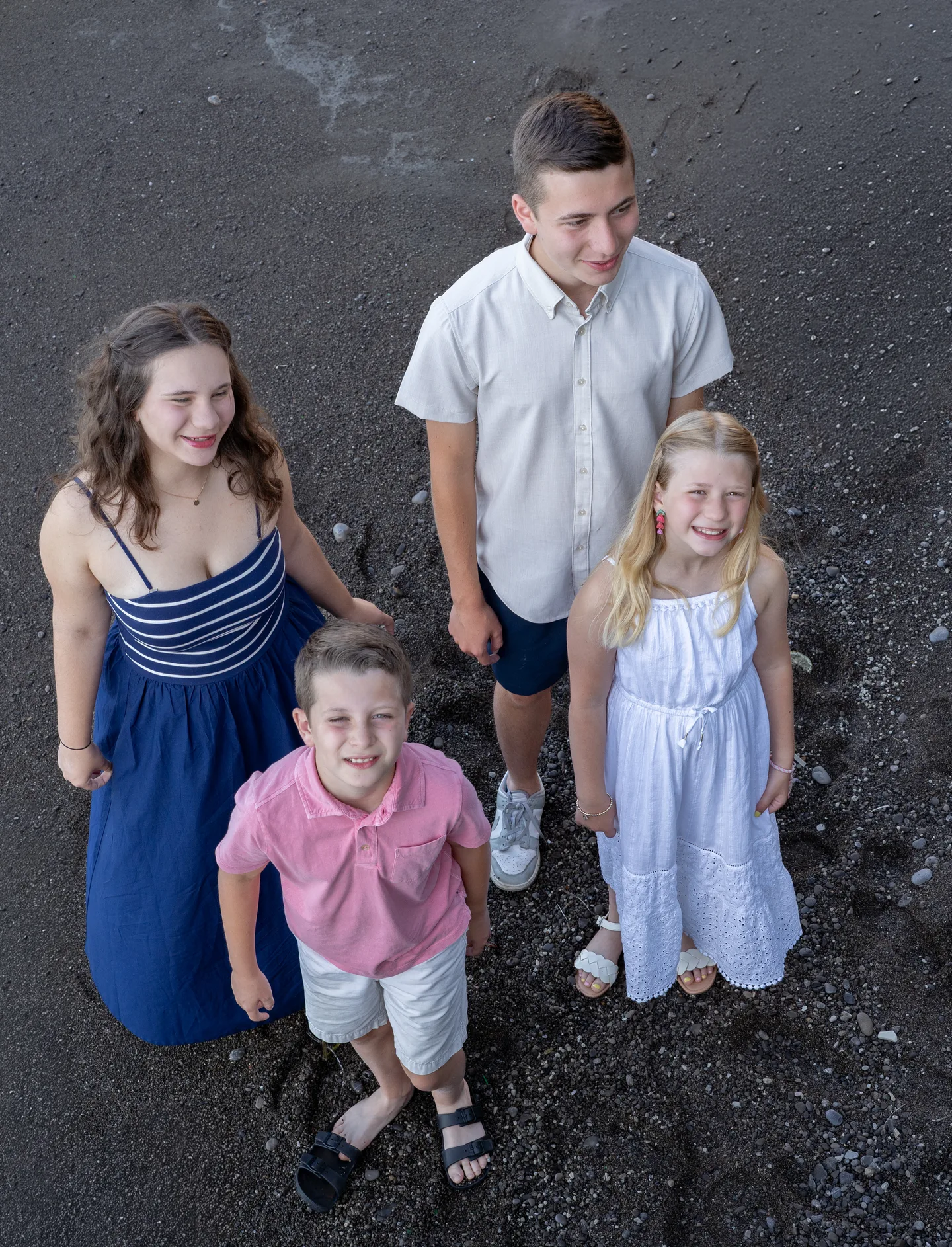The children looking up towards the camera