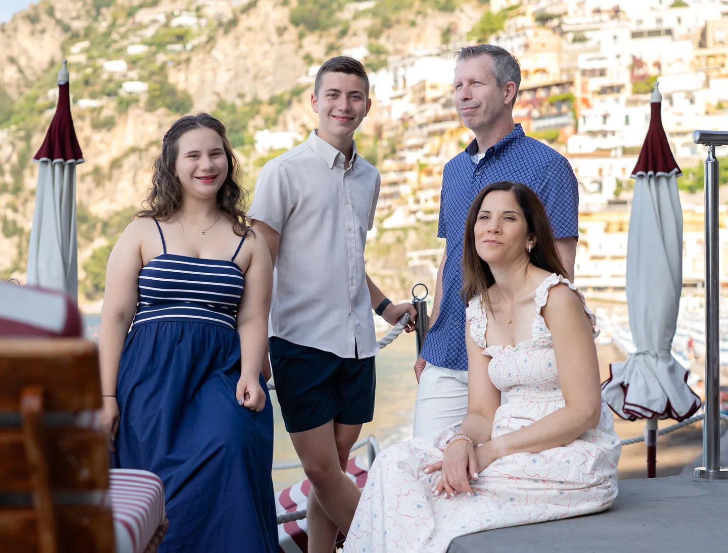 Part of the family together by the beach café