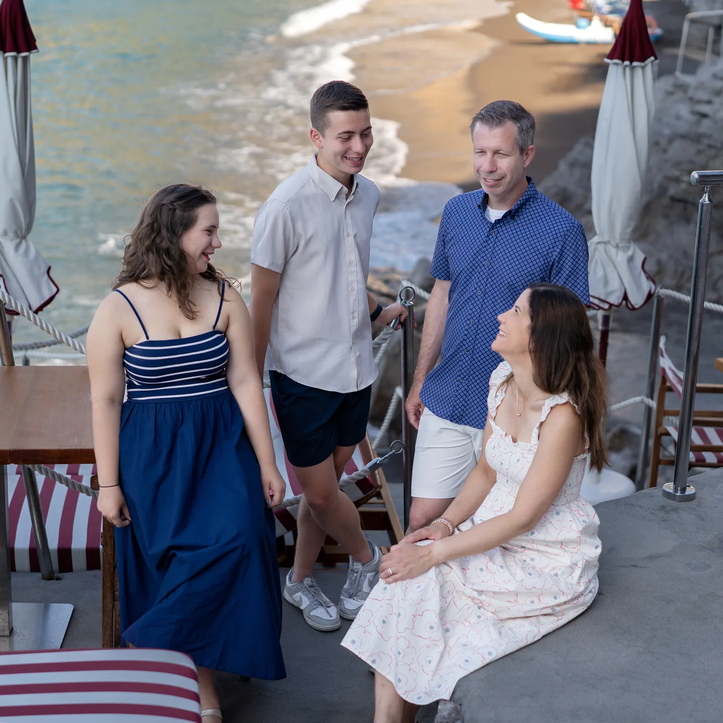 A conversation beside the café loungers