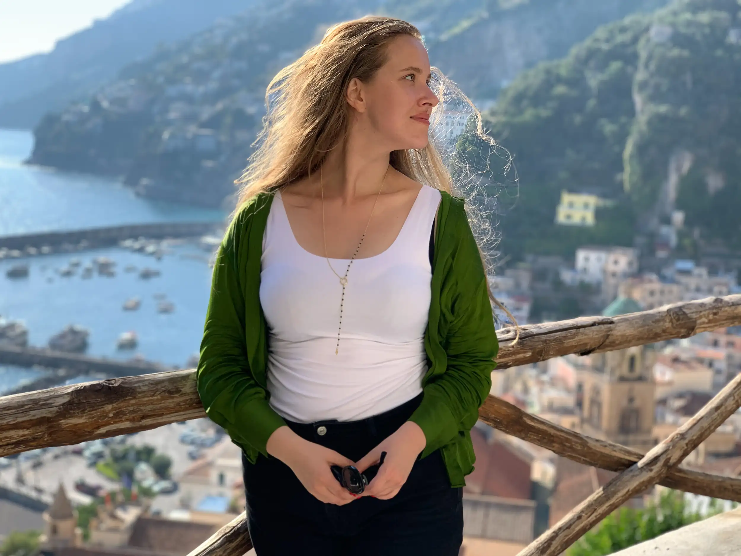 Guest enjoying the panoramic view above Amalfi harbor