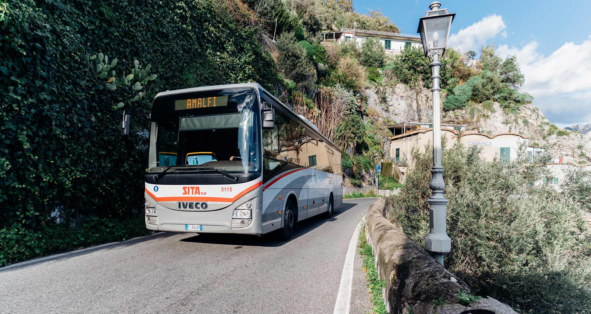 SITA bus traveling along the Amalfi Coast road